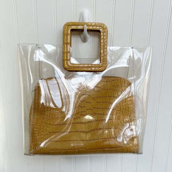 STAUD Shirley Clear PVC Crocodile Embossed Tote Bag Tan Brown Plastic - Picture 5 of 8